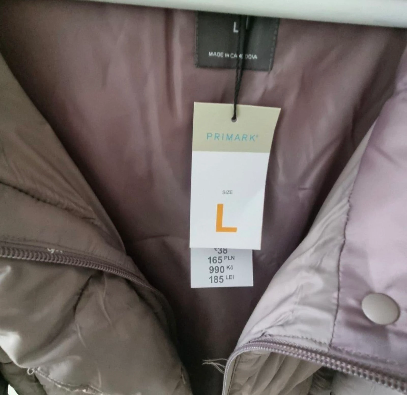 Primark puffer jacket hood taupe purple L - New! – photo 4